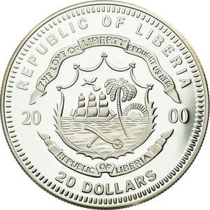 Liberia / Silver Twenty Dollars 2000 Olympics - Hurdles - reverse photo