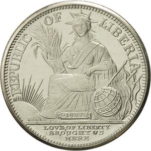 Liberia / Five Dollars 1997 Year of the Monkey - obverse photo