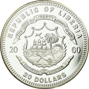 Liberia / Silver Twenty Dollars 2000 Olympics - Basketball - reverse photo