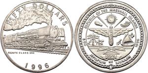 Marshall Islands / Silver Ounce 1996 Renfe Class 242 Steam Locomotive - obverse photo