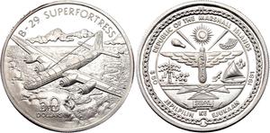 Marshall Islands / Silver Ounce 1991 B-29 Superfortress - obverse photo