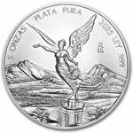 Silver Five Ounces 2025 Libertad: Photo 2025 Mexico 5 oz Silver Libertad BU / thumbnail