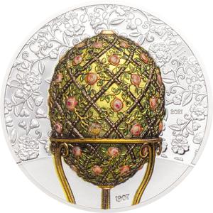 Mongolia / Silver Two Ounces 2021 Fabergé - Rose Trellis Egg - reverse photo