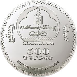 Mongolia / Five Hundred Togrog Silver 2012 Snow Leopards - obverse photo