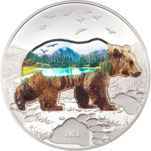 Mongolia / Silver Two Ounces 2021 Into the Wild - Bear - reverse photo