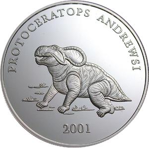Mongolia / Five Hundred Togrog Silver 2001 Protoceratops Andrewsi - reverse photo