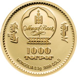 Mongolia / Gold Half Gram 2018 Wild Boar - obverse photo