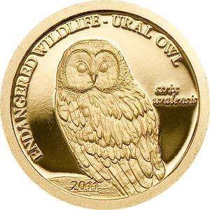 Mongolia / Gold Half Gram 2011 Ural Owl - reverse photo