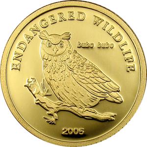 Mongolia / Gold Twenty-fifth Ounce 2005 Eagle Owl - reverse photo