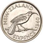 Sixpence (Silver): Photo New Zealand 1940 6 pence