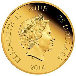 Niue / Gold Quarter Ounce 2014 Feng Shui - Cranes - obverse photo