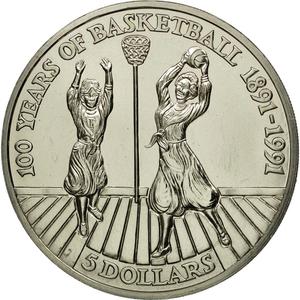 Niue / Five Dollars 1991 Basketball - reverse photo