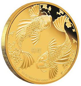 Niue / Gold Quarter Ounce 2014 Feng Shui - Koi Fish - reverse photo