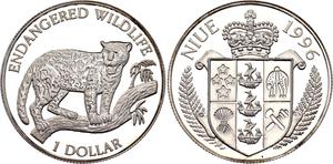 Niue / One Dollar Silver 1996 Endangered Wildlife - Jaguar - obverse photo
