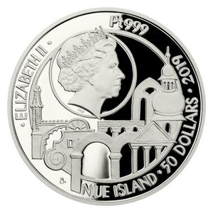 Niue / Platinum Ounce 2019 UNESCO - Jewish Quarter - obverse photo
