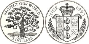 Niue / Five Dollars Silver 1993 Protect Our World - obverse photo