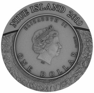 Niue / Silver Ounce 2019 Space Mining - Chondrite Meteorite - obverse photo