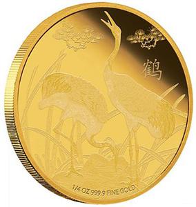 Niue / Gold Quarter Ounce 2014 Feng Shui - Cranes - reverse photo