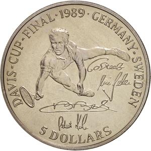 Niue / Five Dollars 1989 Davis Cup Final - reverse photo