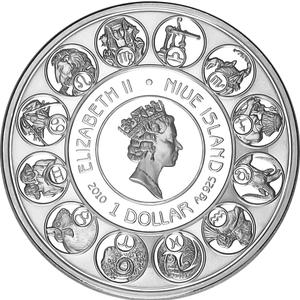 Niue / Silver Ounce 2010 Mucha - Aquarius - reverse photo