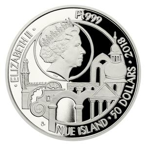 Niue / Platinum Ounce 2018 UNESCO - Kroměříž Castle - obverse photo