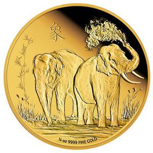 Niue / Gold Quarter Ounce 2015 Feng Shui - Elephants - reverse photo