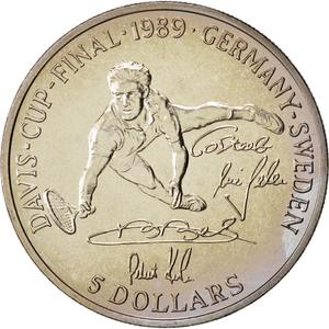 Niue / Five Dollars 1989  Tennis - Davis Cup Final - obverse photo
