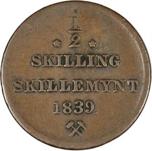Norway / Half Skilling 1839 - reverse photo