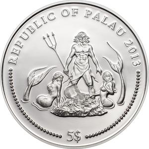 Palau / Five Dollars Silver 2013 Synchiropus Splendidus - obverse photo