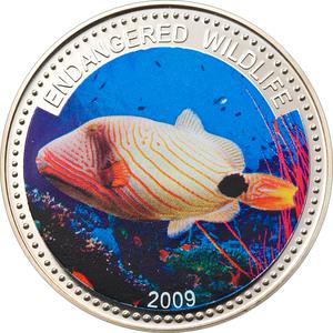 Palau / One Dollar 2009 Orange-lined Triggerfish - reverse photo
