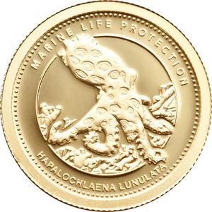 Palau / One Dollar Gold 2012 Blue Ringed Octopus - reverse photo