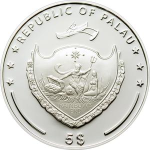 Palau / Five Dollars Silver 2009 Bird of Paradise - obverse photo