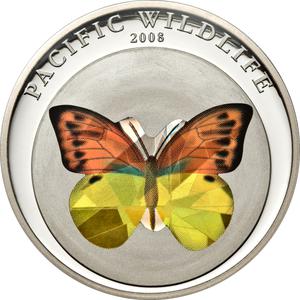 Palau / Five Dollars Silver 2008 Orange-Yellow Butterfly - reverse photo