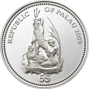 Palau / Five Dollars Silver 2009 Red Lionfish - obverse photo
