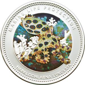 Palau / Five Dollars Silver 2012 Blue Ringed Octopus - reverse photo