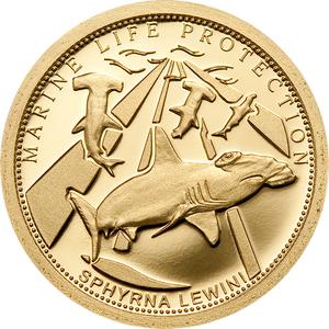 Palau / One Dollar Gold 2010 Scalloped Hammerhead - reverse photo