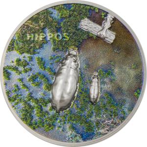 Palau / Silver Ounce 2023 Split Views - Hippos - reverse photo