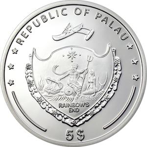 Palau / Five Dollars Silver 2009 Flagfin Angelfish - obverse photo