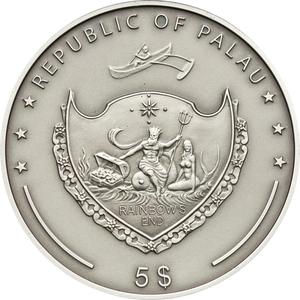 Palau / Five Dollars Silver 2010 Treasures of the World - Sapphire - obverse photo