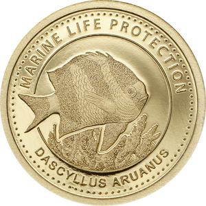 Palau / One Dollar Gold 2015 Whitetail Damselfish - reverse photo