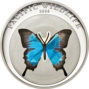 Palau / Five Dollars Silver 2008 Blue Butterfly - reverse photo