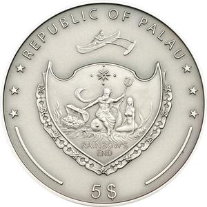 Palau / Five Dollars Silver 2012 Treasures of the World - Topaz - obverse photo