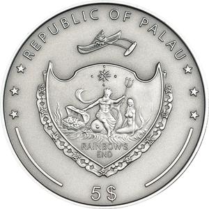 Palau / Five Dollars Silver 2013 Treasures of the World - Amethyst - obverse photo