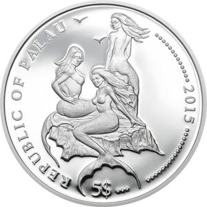 Palau / Five Dollars Silver 2015 Whitetail Damselfish - obverse photo
