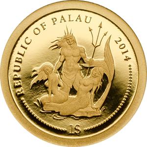 Palau / One Dollar Gold 2014 Yellow Boxfish - obverse photo
