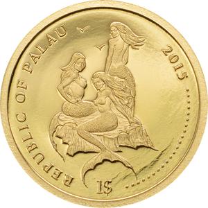 Palau / One Dollar Gold 2015 Whitetail Damselfish - obverse photo