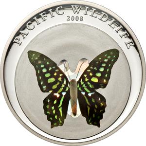 Palau / Five Dollars Silver 2008 Green-Black Butterfly - reverse photo