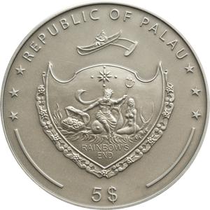Palau / Five Dollars Silver 2009 Treasures of the World - Emeralds - obverse photo