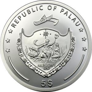 Palau / Five Dollars Silver 2006 Eclectus Parrot - obverse photo