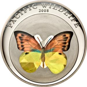 Palau / One Dollar 2008 Orange-Yellow Butterfly - reverse photo